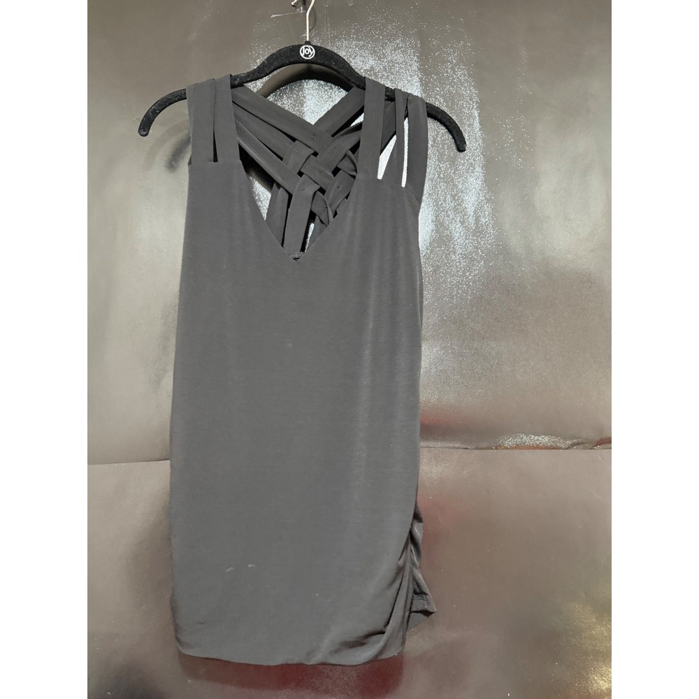INC International Concepts Black Lattice Back V-Neck Tank Top XL Sleeveless - Picture 2 of 4